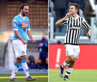 La combo, realizzata con due immagini di archivio, mostra l'attaccante del Napoli Gonzalo Higuain (S) e l'attaccante della Juventus, Paulo Dybala. ANSA
